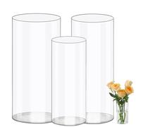Wintfarm Lot de 3 vases en acrylique, vases en plastique transparent pour fleurs, vase cylindrique pour bougies, arrangement floral, pour la maison, mariage (20x10 et 25x12 et 25x15 cm)