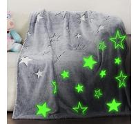 Winthome Couverture phosphorescente motif étoiles En flanelle douce de microfibre Plaid en polaire pour toutes les saisons 130 x 170 cm