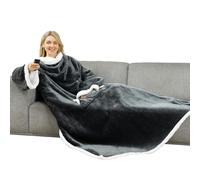 Winthome Couverture Polaire avec Manche et Sac de Pied, Couverture Chaude avec Velcro, Plaid Canape pour Cadeaux, Hiver, Plaid avec Manche, Économies de Coûts de Chauffage