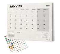 Winund Calendrier 2026 2027 Mural, Planning Mensuel, 32 x 43 cm, 16 Mois | Calendrier mural 2026 2027, septembre 2026-décembre 2027, support de table, 108 stickers, papier BIO TOP 3® next 120 g