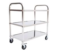 WINZING Royal Catering Chariot de service professionnel en acier inoxydable | 3 étagères + 4 roulettes avec frein de blocage | 75 x 40 x 83,5 cm | Chariot de cuisine pour restauration, hôtel et