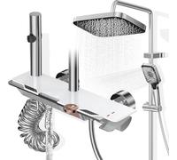 Wiorhix Colonne de Douche avec Mitigeur, Ensemble Douche Tête Pluie XXL 31,5cm, Panneau Commande Piano 4 Fonctions, Hauteur Réglable 83-110cm, pour Baignoire et Salle de Bain - Blanc