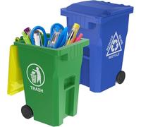 Wiosi Lot de 2 mini poubelles en bordure de trottoir avec porte-stylo et boîte de recyclage de petite taille unique Vert et bleu