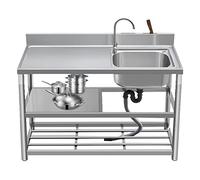 WIQUYBML Évier Commercial de Restaurant avec Robinet et bonde, Cuisine Utilitaire avec Console/Support, Acier Inoxydable 304, cuve Unique, pour Garage, sous-Sol, Atelier, Lave-Mains portabl