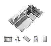 WIQUYBML Évier de Cuisine à cuve Unique de Grande capacité, Poste de Travail Polyvalent avec égouttoir et Panier de récupération pour Installation sous Plan ou sur Plan. Idéal pour Les Chef