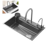 WIQUYBML Évier de Cuisine à Effet Cascade - Poste de Travail encastrable/sous-Plan de Style Ferme avec Accessoires : Grille, Panier-Filtre, Lave-Tasses sous Pression et bonde pour Cuisines