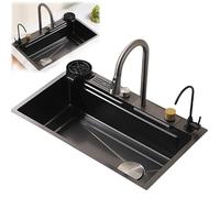 WIQUYBML Évier de Cuisine à Effet Cascade - Poste de Travail encastrable/sous-Plan de Style Ferme avec Accessoires : Grille, Panier-Filtre, Lave-Tasses sous Pression et bonde pour Cuisines