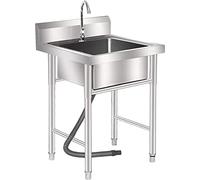 WIQUYBML Évier de Cuisine Commercial en Acier Inoxydable, autoportant, avec raccord pour Tuyau d'arrosage, pour Restaurant et Maison.