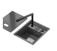 WIQUYBML Évier de Cuisine Compact Noir à Une cuve avec Couvercle, en Acier Inoxydable, Design Invisible, Robinet Multifonctions intégré et Siphon Compact, idéal pour Les Petits espaces.
