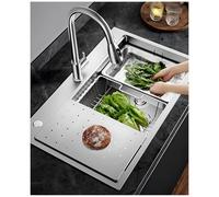 WIQUYBML Évier de Cuisine en Acier Inoxydable argenté 85 x 50 cm avec Panier d'égouttage, Tuyau d'évacuation et Planche à découper. Grand bac Unique idéal pour Les Bars et la Maison.