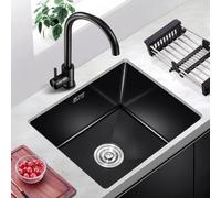 WIQUYBML Évier de Cuisine en Acier Inoxydable, évier rectangulaire Noir Universel à Une cuve, lavabo Moderne, encastrable avec Panier d'égouttage, idéal pour Le Nettoyage