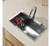 WIQUYBML Évier de Cuisine Noir à Une cuve 80 x 50 cm avec égouttoir et Distributeur de Savon. Design Moderne. Comprend Une bonde à Siphon. Idéal pour Les Cuisines contemporaines (QHS).