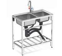 WIQUYBML Évier de Cuisine Professionnel autoportant en Acier Inoxydable pour extérieur, avec lavabo et Ensemble Utilitaire pour buanderie ou Garage, 80 cm L x 85 cm H