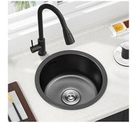 WIQUYBML Évier de préparation Rond, évier de Cuisine à Une cuve en Acier Inoxydable, Petit évier de Bar de 32 cm avec raccord de vidange pour Appartements hôteliers et dortoirs (Noir, 45 x