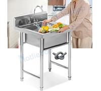 WIQUYBML Évier de Restauration Professionnel en Acier Inoxydable 304, cuve Unique, Robinet, étagère de Rangement pour Cuisine, Restaurant, intérieur, extérieur, Salle de Bain, Style campagn