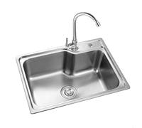 WIQUYBML Évier en Acier Inoxydable à Une cuve, évier de Cuisine encastré à cuve Profonde avec Panier d'égouttage et Accessoires, idéal pour Restaurant, Salle de Bain, Garde-Manger et Bar.