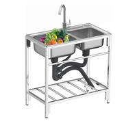 WIQUYBML Évier extérieur, évier de Cuisine Commercial en Acier Inoxydable avec Robinet, Panier d'égouttage, étagère, Porte-Serviettes, pour Garage, Restaurant, Cuisine, buanderie, (Argent,