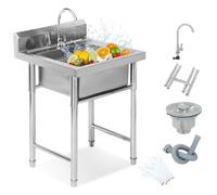WIQUYBML Évier Utilitaire à 1 Compartiment en Acier Inoxydable, bac à lessive de qualité Commerciale, évier de Cuisine pour l'intérieur et l'extérieur, Garage, Restaurant, Cuisine, Chambre