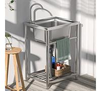 WIQUYBML Évier Utilitaire autoportant en Acier Inoxydable avec étagère de Rangement, bac à lessive avec Robinet d'eau Chaude et Froide et égouttoir, pour Salle de Bain, Garage, sous-Sol, in