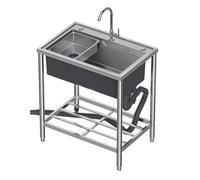 WIQUYBML Évier Utilitaire Commercial Multifonctionnel autoportant en Acier Inoxydable avec étagère de Rangement, bac à lessive et Robinet d'eau Chaude et Froide pour café, hôtel, Garage