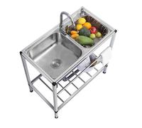 WIQUYBML Évier Utilitaire Double bac en Acier Inoxydable autoportant, Ensemble de Cuisine Commerciale avec Robinet et étagères de Rangement, buanderie extérieure pour Restaurant, Jardin, ch