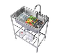 WIQUYBML Évier Utilitaire en Acier Inoxydable à Une cuve, bac à lessive autoportant, pour Cuisine Commerciale, Garage ou extérieur.