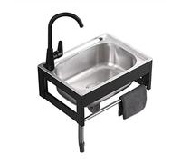 WIQUYBML Lavabo Mural pour Salle de Bain, cuve Unique en Acier Inoxydable, avec bonde, Porte-Serviettes et Robinet mitigeur (Eau Chaude et Froide). Idéal pour Restaurants, Bars, cafés, cuis