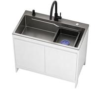 WIQUYBML Meuble sous-évier Utilitaire Tout-en-Un avec Meuble de Rangement, Vasque en Acier Inoxydable 304 Gris foncé, Base en Aluminium, Robinet mitigeur, Distributeur de Savon, kit de Vida