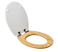 Wirquin 20722707 Abattant WC Diplomat Blanc Bambou en MDF 100% FSC avec frein de chute et charnières en inox, forme en U