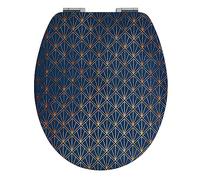 Wirquin 20722720 Abattant WC Diplomat Art Deco Blue Bleu et Doré | MDF, frein de chute, charnières inox, forme U