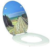 Wirquin 20723906 Abattant WC Woody holiday beach blanc en MDF, 100 % FSC en forme U avec charnières en inox