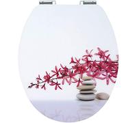 Wirquin 20723914 Abattant WC avec frein de chute Diplomat, motif Zen avec pierres et fleurs