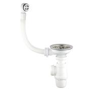 Wirquin 30723095 Ensemble complet bonde et siphon pour évier 1 bac avec siphon classique, chromé et blanc
