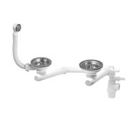 Wirquin 30723182 Kit Bonde Siphon Évier 2 bacs Ø90 mm à Panier | Anti-odeurs, installation facile, accessible si bouchage, prise machine à laver, fabriqué en France, chromé