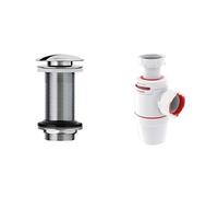 Wirquin 30723416 Bonde de lavabo design sans trop plein Quick Clac, chromé & 30722158 Siphon de lavabo Neo Air D32, Blanc