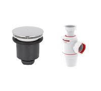 Wirquin 30723746 Bonde de douche Tourbillon à sortie verticale pour receveurs ø90 avec dôme en ABS, chromé, Gris & 30722158 Siphon de lavabo Néo Air Ø32 zéro fuite, blanc