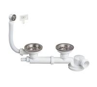 Wirquin 30723991 Kit Bonde Siphon Évier Espace 2 Bacs Ø90 mm Manuel | Gain de place, extraplat, anti-odeurs, installation facile, accessible si bouchage, commande manuelle, chromé