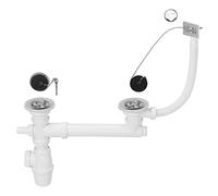 Wirquin 30724005 Kit Bonde Siphon Évier 2 Bacs Ø60 mm à Bouchon | Anti-odeurs, installation facile, accessible si bouchage, siphon réglable, prise machine à laver, chromé