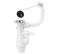 Wirquin 30724275 Kit Bonde Siphon Évier 1 bac Ø50 mm à Bouchon | Anti-odeurs, installation facile, accessible si bouchage, siphon réglable, prise machine à laver, chromé