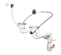Wirquin 30724378 Kit Bonde Siphon Évier Néo Air 2 Bacs Ø90 mm | Gain de place, anti-odeurs, anti-vide intégré, installation facile, prise machine à laver, fabriqué en France, chromé