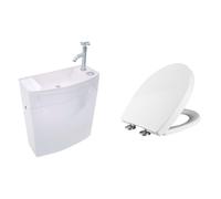Wirquin 50720090 Réservoir Iseo combiné lave-mains intégré au réservoir, blanc & Ibergrif M41002, Abattant WC Forme O, Cuvette Toilette avec Frein de Chute, Lunette WC avec Fermeture en Douceur