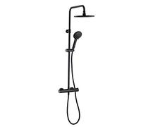 Wirquin 60722893 Colonne de douche avec mitigeur thermostatique Black Roma Comfort 5 jets PVC noir, inverseur céramique, hauteur réglable, fonction soft, sécurité 38°C, anti-calcaire, ACS