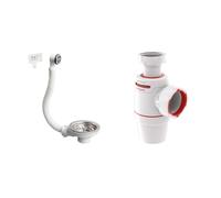 Wirquin lot de 2 : 1 bonde ø90 mm avec trop-plein pour évier 1 bac + 1 siphon d’évier Néo Air ⌀40 mm zéro fuite