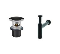 Wirquin lot de 2 design noir : 1 bonde de lavabo en laiton + 1 siphon de lavabo Teos