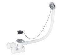 Wirquin SP5502 Ensemble complet vidage de baignoire L500 mm avec siphon orientable Ø40 et bonde à bouchon, blanc et chromé