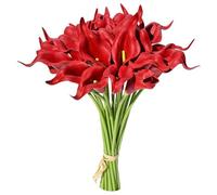 Wisafory Lot de 10 fleurs artificielles artificielles en latex réaliste - Lys calla - Bouquet de mariée - Arum artificiel - Toucher réel - Décoration pour mariage, salon, bureau, hôtel, cuisine -