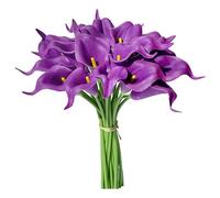 Wisafory Lot de 10 fleurs artificielles artificielles en latex réaliste - Lys calla - Bouquet de mariée - Arum artificiel - Toucher réel - Décoration pour mariage, salon, bureau, hôtel, cuisine -