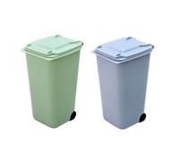 Wisafory Lot de 2 mini poubelles de table - En plastique - Avec couvercle basculant et roues - Organiseur de bureau - Bleu et vert