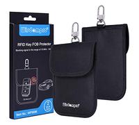 Wisdompro Faraday - Lot de 2 pochettes pour clés de voiture, bloqueur RFID pour clés de voiture, protection antivol à distance sans vec clip à clé, noir