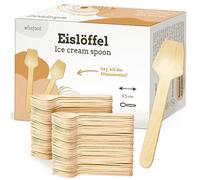 wisefood Cuillères à glace en bois - Lot de 100 cuillères jetables de 9,5 cm - Cuillères à dessert biodégradables - Naturelles, stables, respectueuses de l'environnement - Mini cuillères pour verres à